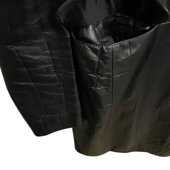 Escada Black Lambs Nappa Leather Jacket Button Front Long Womens 40 / US 10